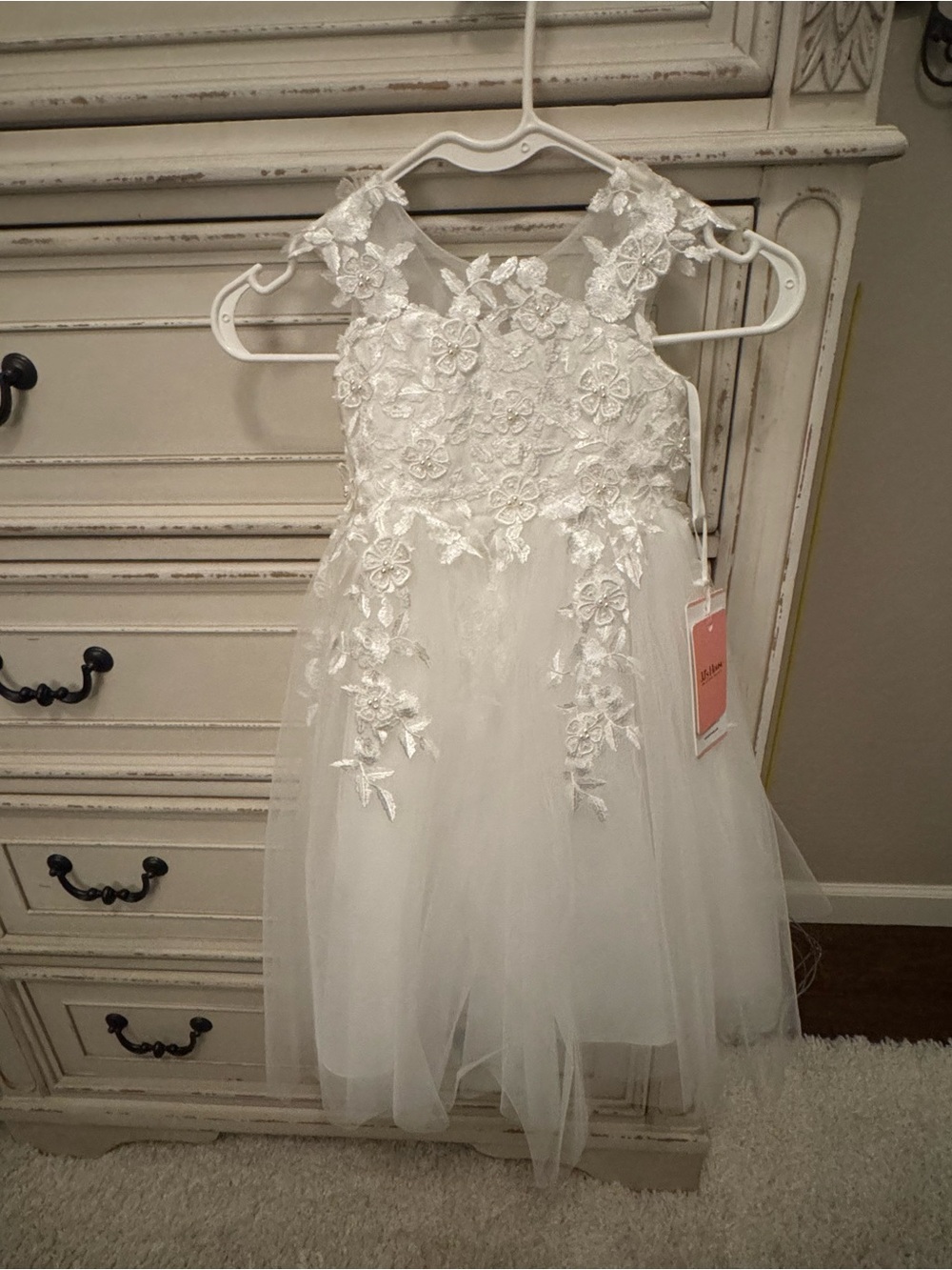 White Floral Flower Girl Lace Tulle Girls' Dress